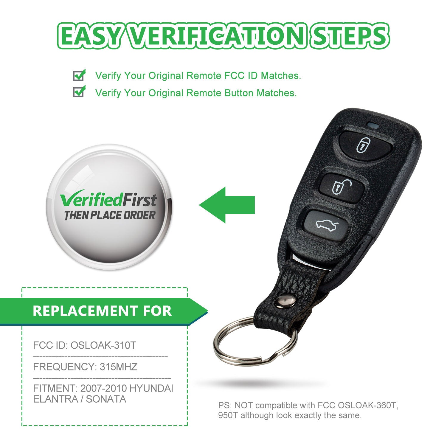 Lots of 10 Remote Car Key Fob Replacement for Hyundai 2007 2008 2009 2010 Sonata Elantra OSLOKA-310T