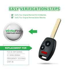Lots of 5 Remote Car Key Fob Replacement for N5F-S0084A fits 2006 2007 2008 2009 2010 2011 Honda Civic LX