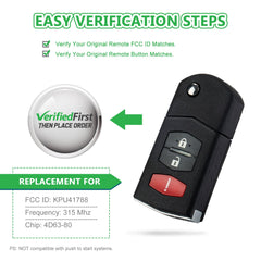 Lots of 10 Remote Car Key Fob Replacement for KPU41788 fits 2005 2006 2007 2008 2009 2010 Mazda 6