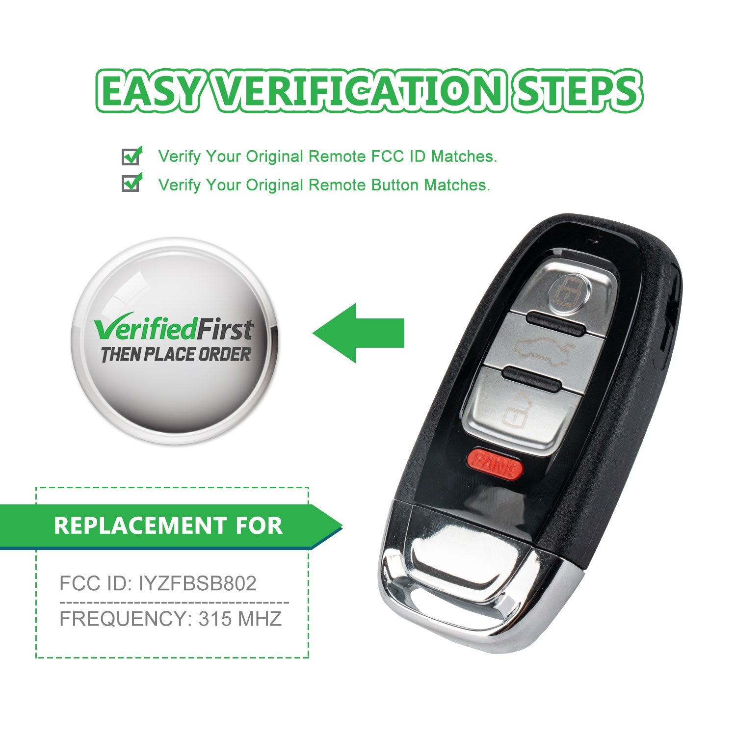 Extra-Partss Remote Car Key Fob Replacement for Audi IYZFBSB802 fits 2008 2009 2010 2011 2012 2013 2014 2015 2016 A4 A5 Q5 Without Comfort Access