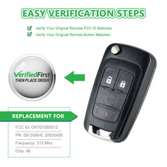 Lots of 5 Extra-Partss Remote Car Key Fob Replacement for Chevy OHT01060512 3-btn fits 2010 2011 2012 2013 2014 2015 2016 2017 Equinox Terrain