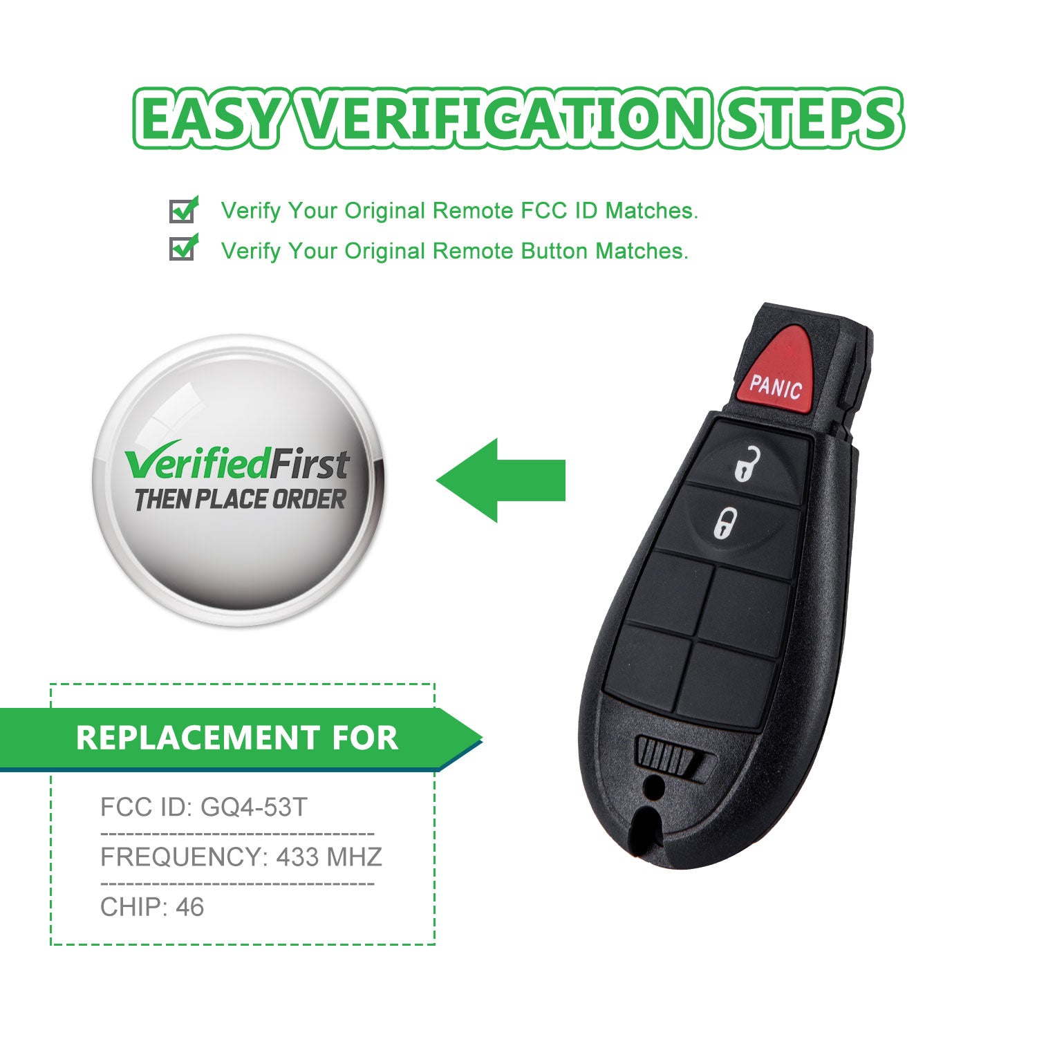 Extra-Partss Car Remote Fob Replacement for Dodge GQ4-53T fits 2013 2014 2015 2016 2017 Ram 3 Button