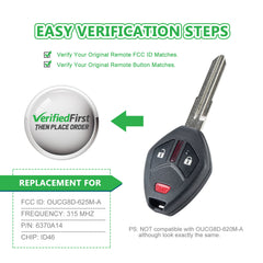 Extra-Partss Car Remote Fob Replacement for Mitsubishi OUCG8D-625M-A 6370A148 fits 2007 2008 2009 2010 2011 2012 2013 2014 2015 2016 Outlander