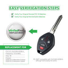 Extra-Partss Car Remote Fob Replacement for Mitsubishi OUCG8D-620M-A with Wide Right-Blade fits 2008 2009 2010 2011 2012 Galant Eclipse