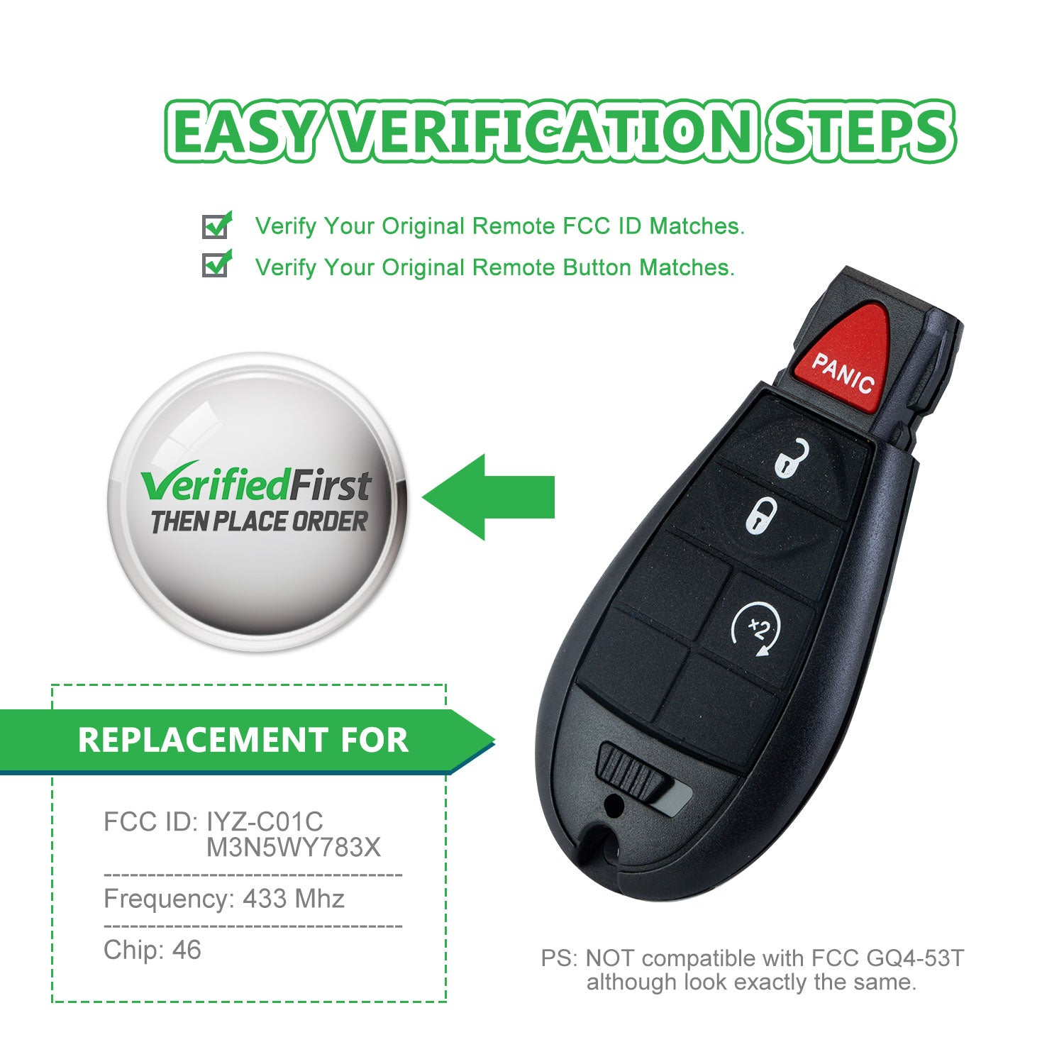 Lots of 5 Extra-Partss Keyless Remote Car Key Fob Replacement for Dodge IYZ-C01C or M3N5WY783X fits 2009 2010 2011 2012 Ram 1500 2500 3500 4 Button