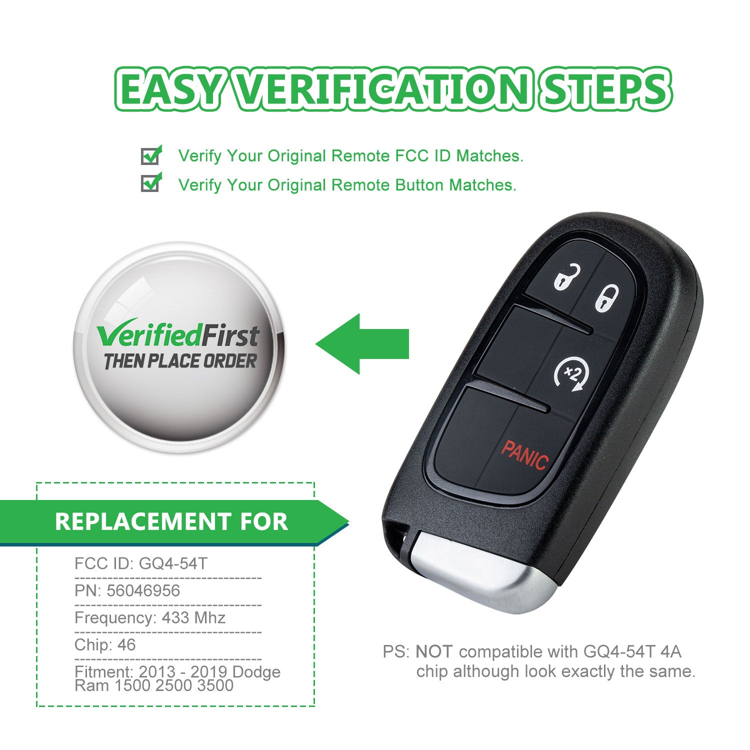 Remote Start Key Fob For Ram 1500 2500 3500 2013-2018 – GQ4-54T Compatible – KeylessKing*