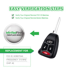 Extra-Partss Car Remote Fob Replacement for KOBDT04A fits 2006 2007 2008 2009 Dodge Durango