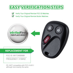 Lots of 5 Car Remote Fob Replacement for MYT3X6898B fits 2002 2003 2004 2005 2006 2007 Chevy Trailblazer 3 Button