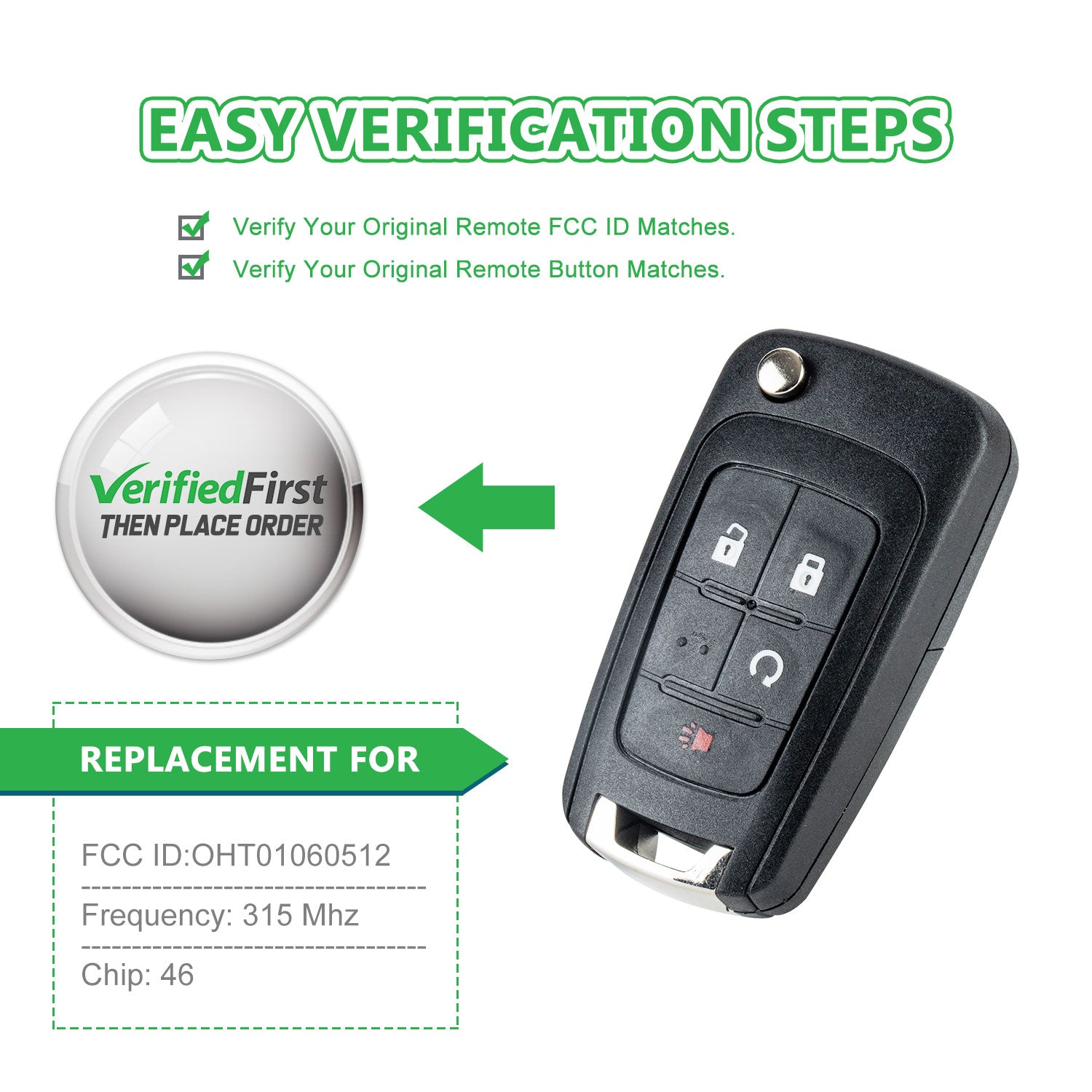 Lots of 5 Extra-Partss Remote Car Key Fob Replacement for Chevy OHT01060512 4-btn fits 2012 2013 2014 2015 2016 2017 Sonic
