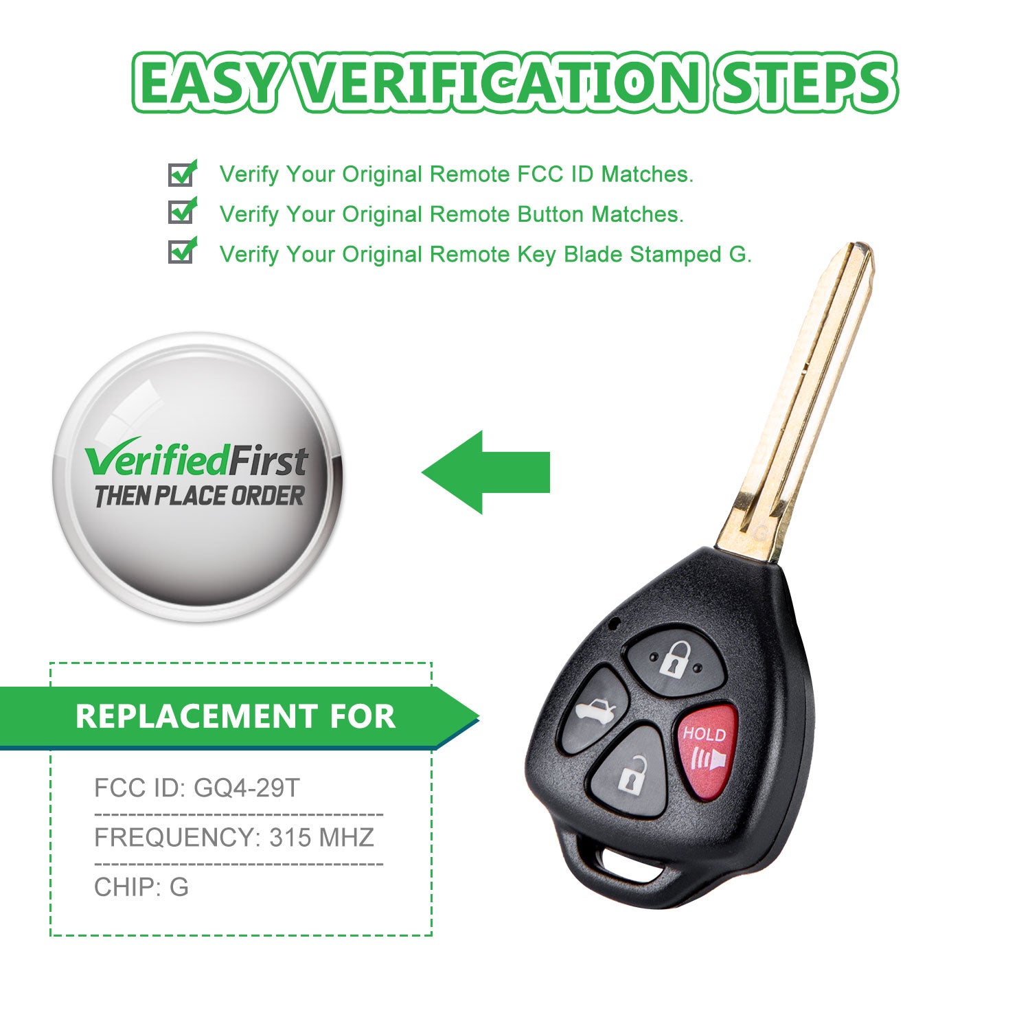 Lots of 5 Remote Car Key Fob Replacement for Toyota GQ4-29T G Chip fits 2010 2011 2012 2013 Corolla