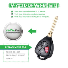 Lots of 5 Remote Car Key Fob Replacement for Toyota GQ4-29T G Chip fits 2010 2011 2012 2013 Corolla
