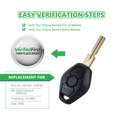 Extra-Partss Remote Car Key Fob Replacement for LX8 FZV fits 1997 1998 318i 1997 318is