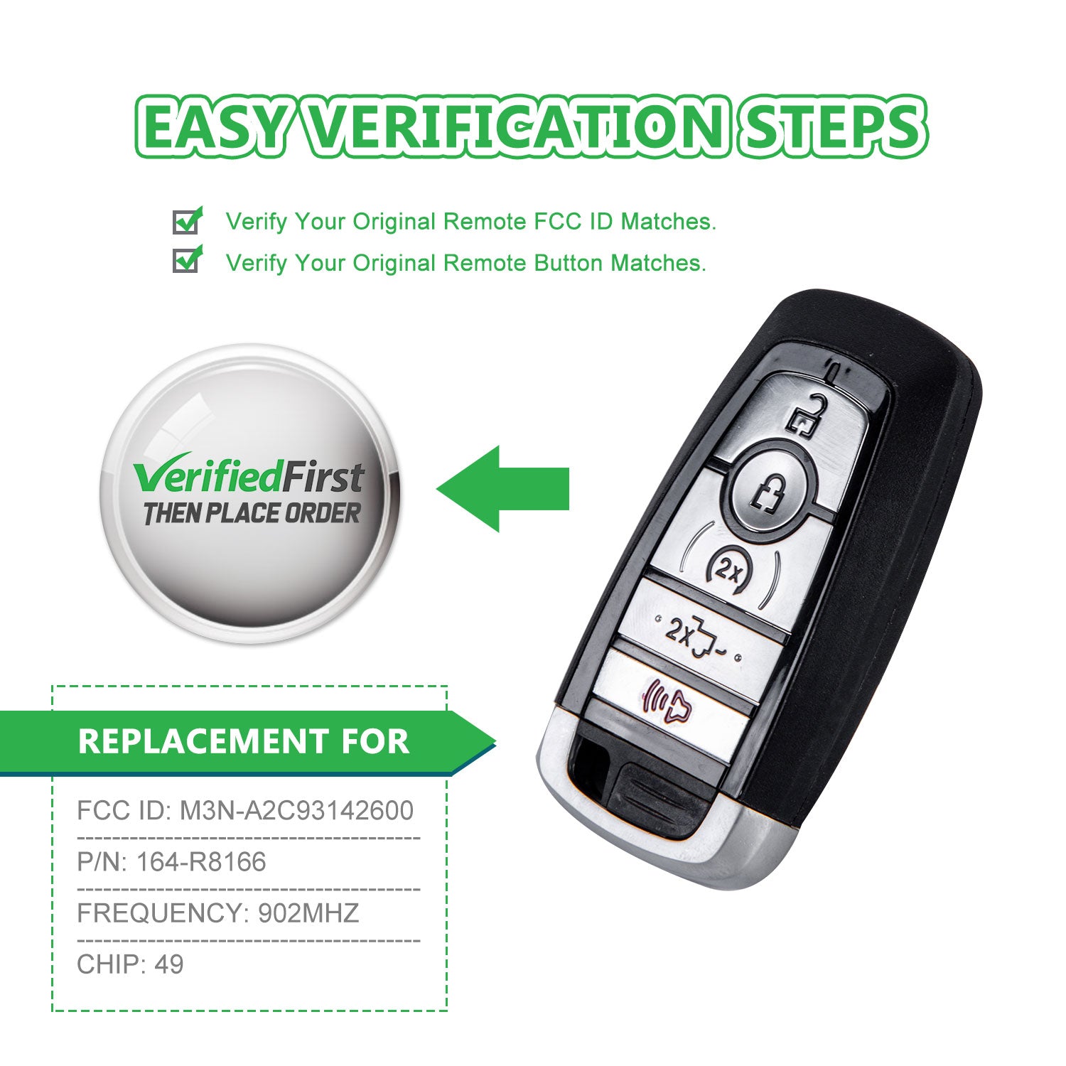 Lots of 10 Smart Car Key Fob Replacement for Ford F150 F250 F350 F450 F550 fits 2018 2019 2020 Proximity 5 Button Remote M3N-A2C93142600 164-R8166