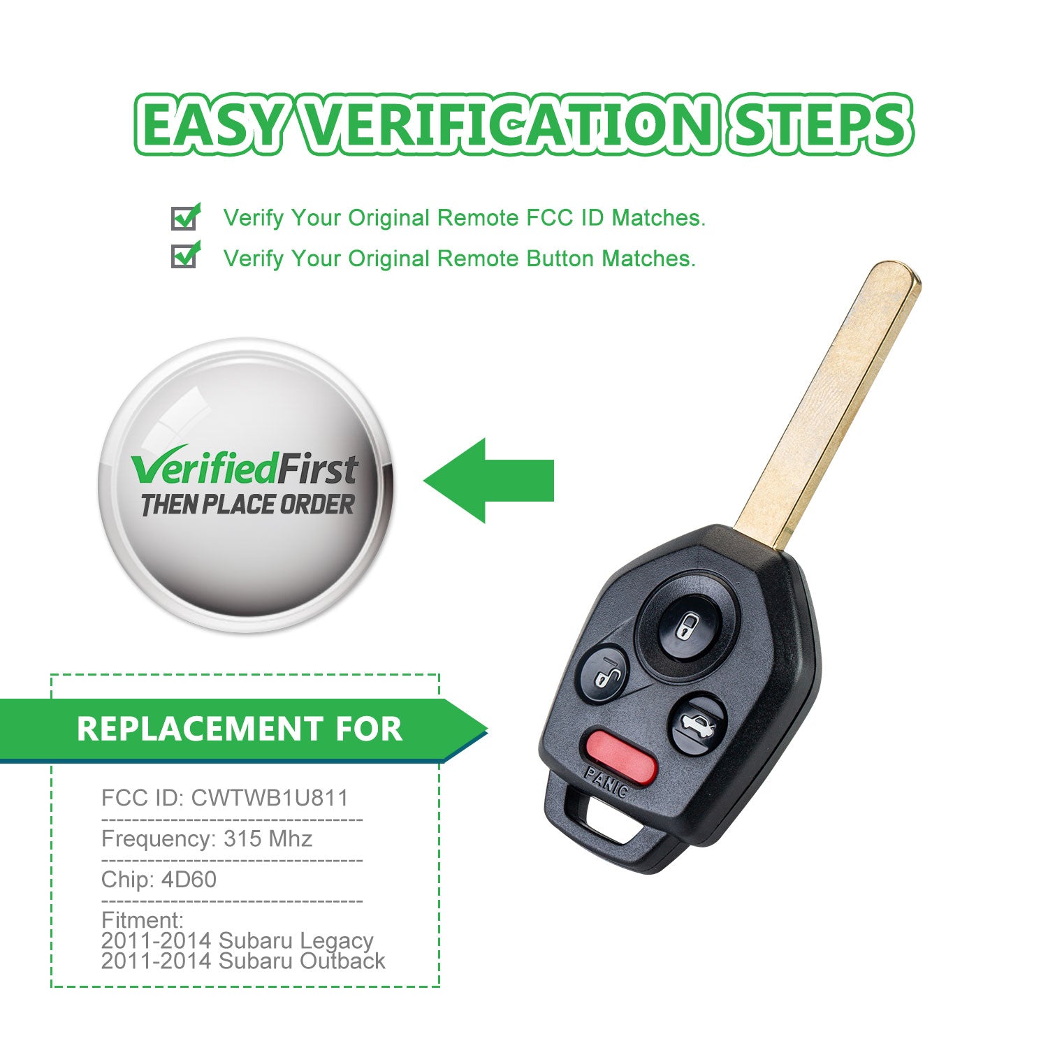 Lots of 5 Extra-Partss Remote Car Key Fob Replacement for Subaru CWTWB1U811  57497-AJ10A fits 2011 2012 2013 2014 Outback Legacy