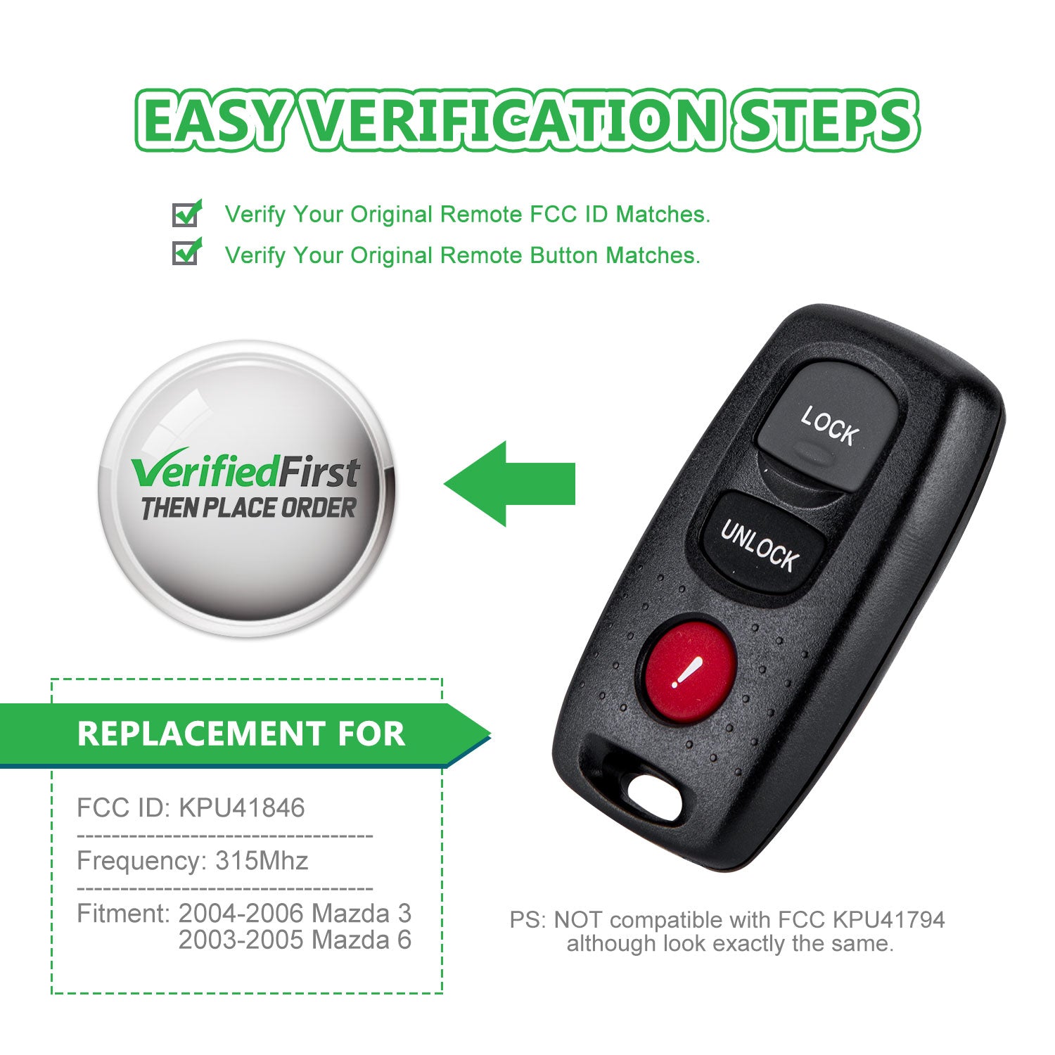 Lots of 10 Extra-Partss Car Remote Fob Replacement for KPU41846 fits 2004 2005 2006 Mazda 3