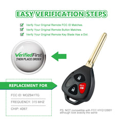 Lots of 10 Remote Car Key Fob Replacement for Toyota MOZB41TG fits 2007 2008 2009 2010 Yaris