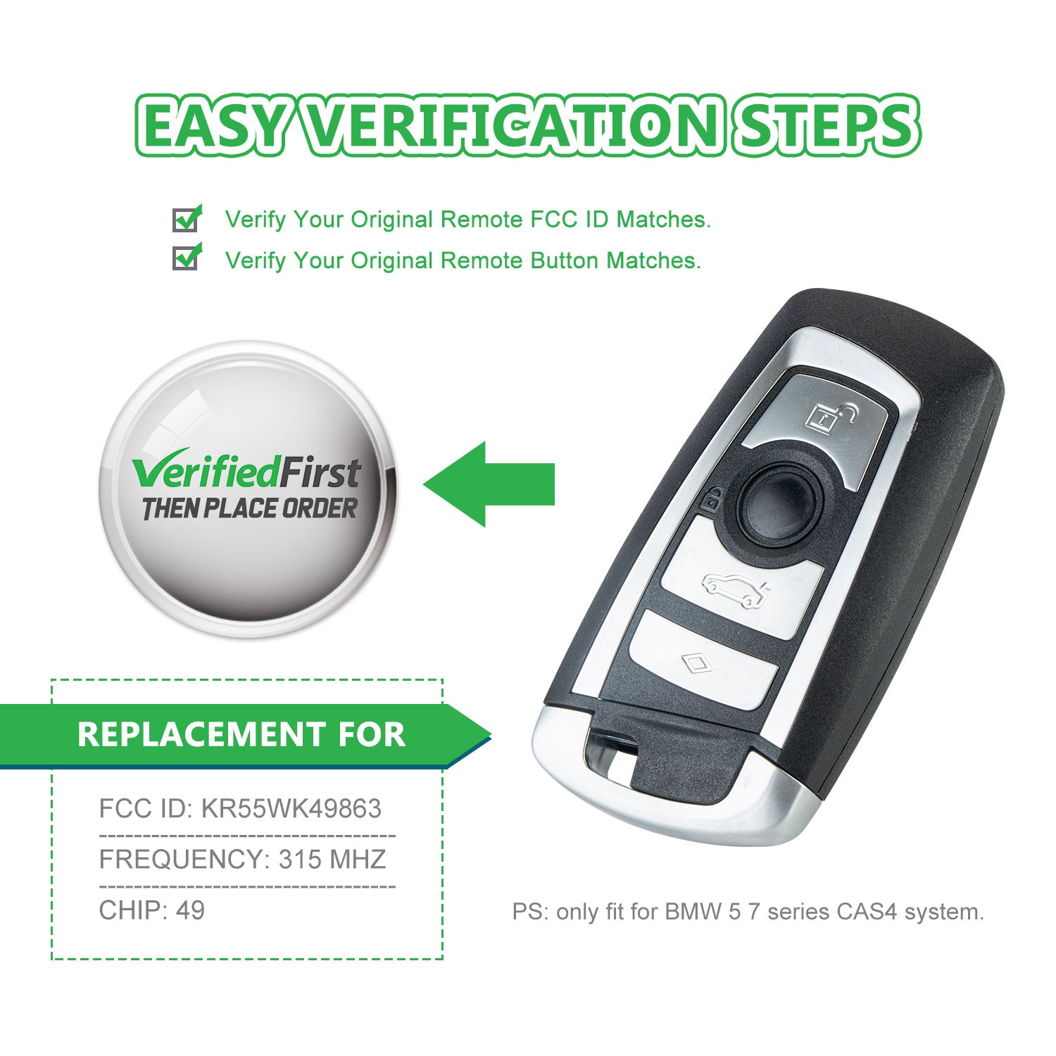 Lots of 5 Remote Car Key Fob Replacement for BMW KR55WK49863 CAS4 fits 5 7 Series