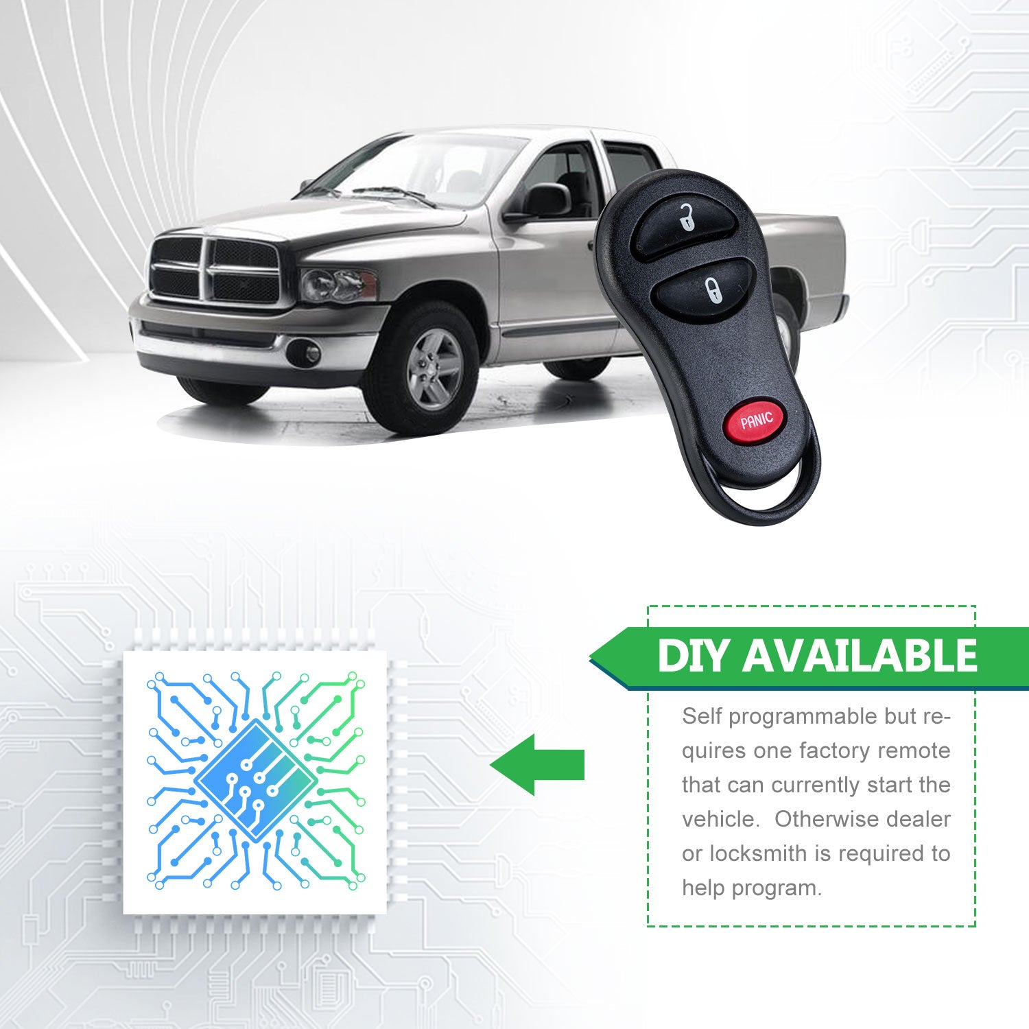 Extra-Partss Remote Car Key Fob Replacement for Dodge GQ43VT17T fits 2002 2003 2004 2005 Ram 1500 2500 3500