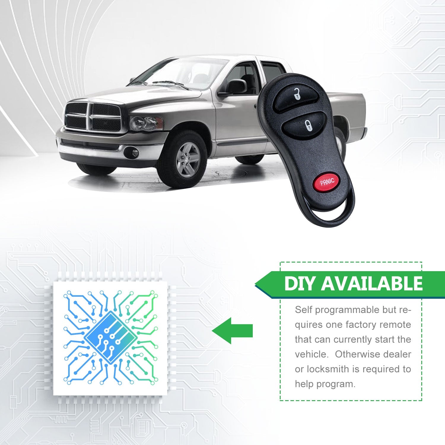 Lots of 5 Remote Car Key Fob Replacement for Dodge GQ43VT17T fits 2002 2003 2004 2005 Ram 1500 2500 3500