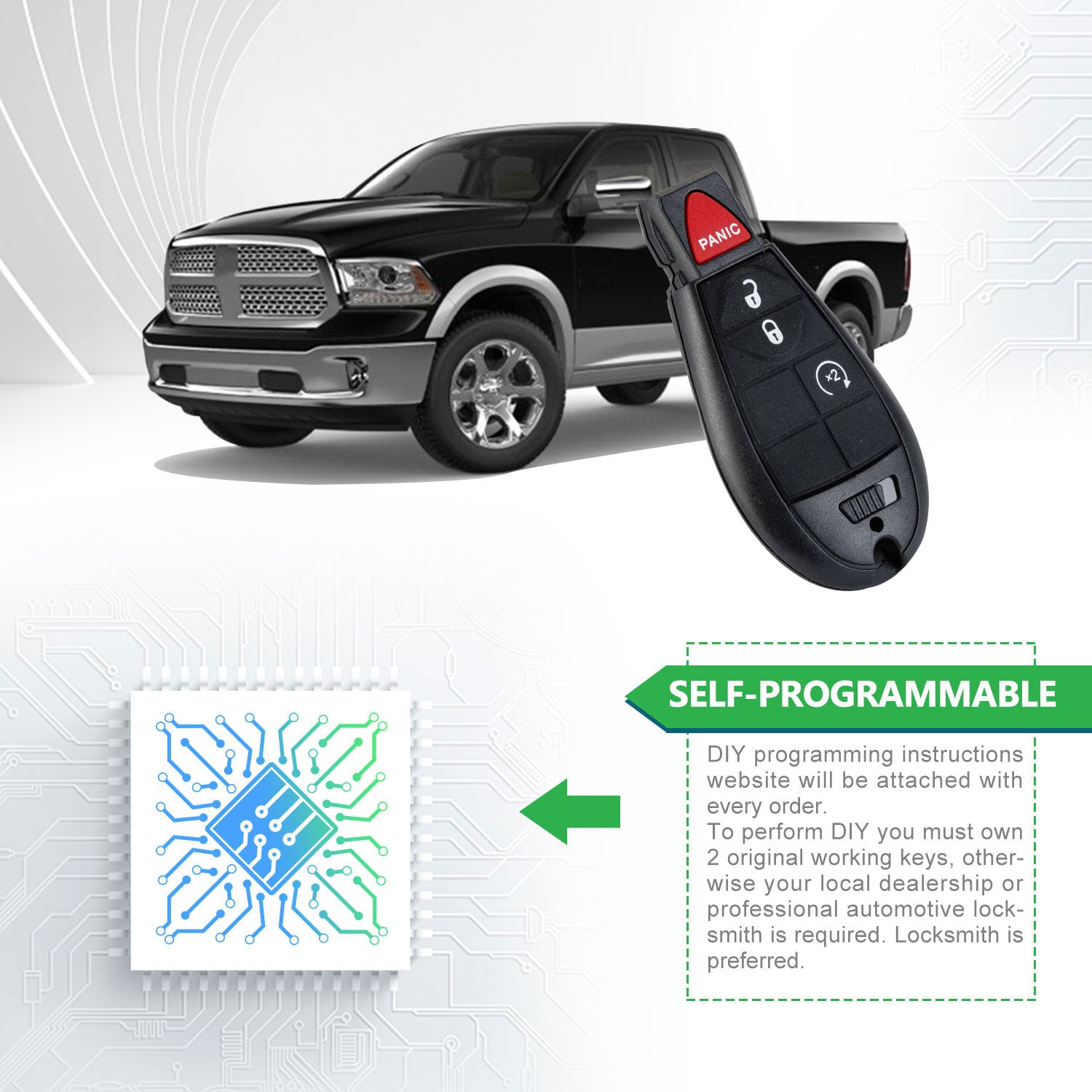 Keyless Remote Car Key Fob Replacement for Dodge IYZ-C01C or M3N5WY783X fits 2009 2010 2011 2012 Ram 1500 2500 3500 4 Button
