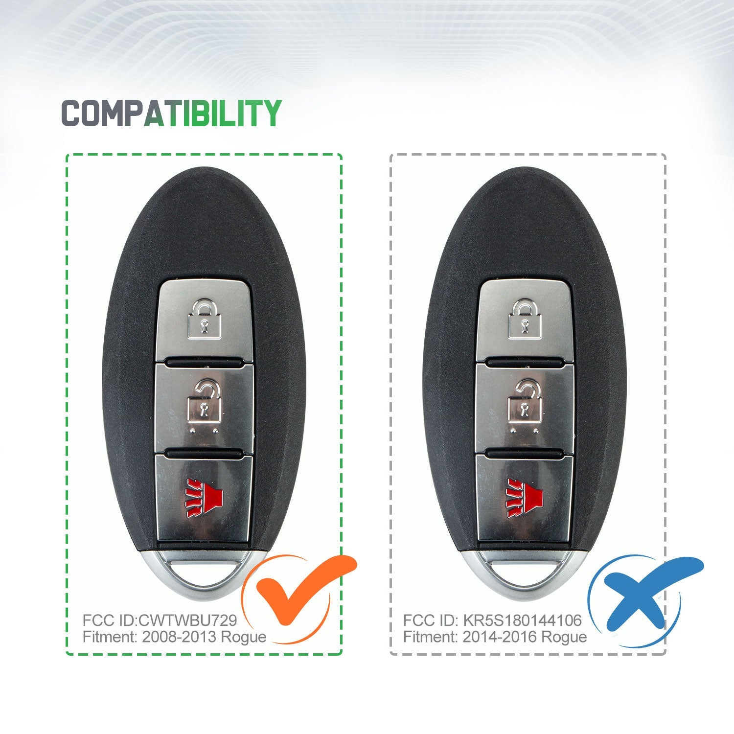 Lots of 5 Extra-Partss Remote Car Key Fob Replacement for Nissan CWTWBU729 1788D-FWB1U729 fits 2008 2009 2010 2011 2012 Rogue Versa Pathfinder