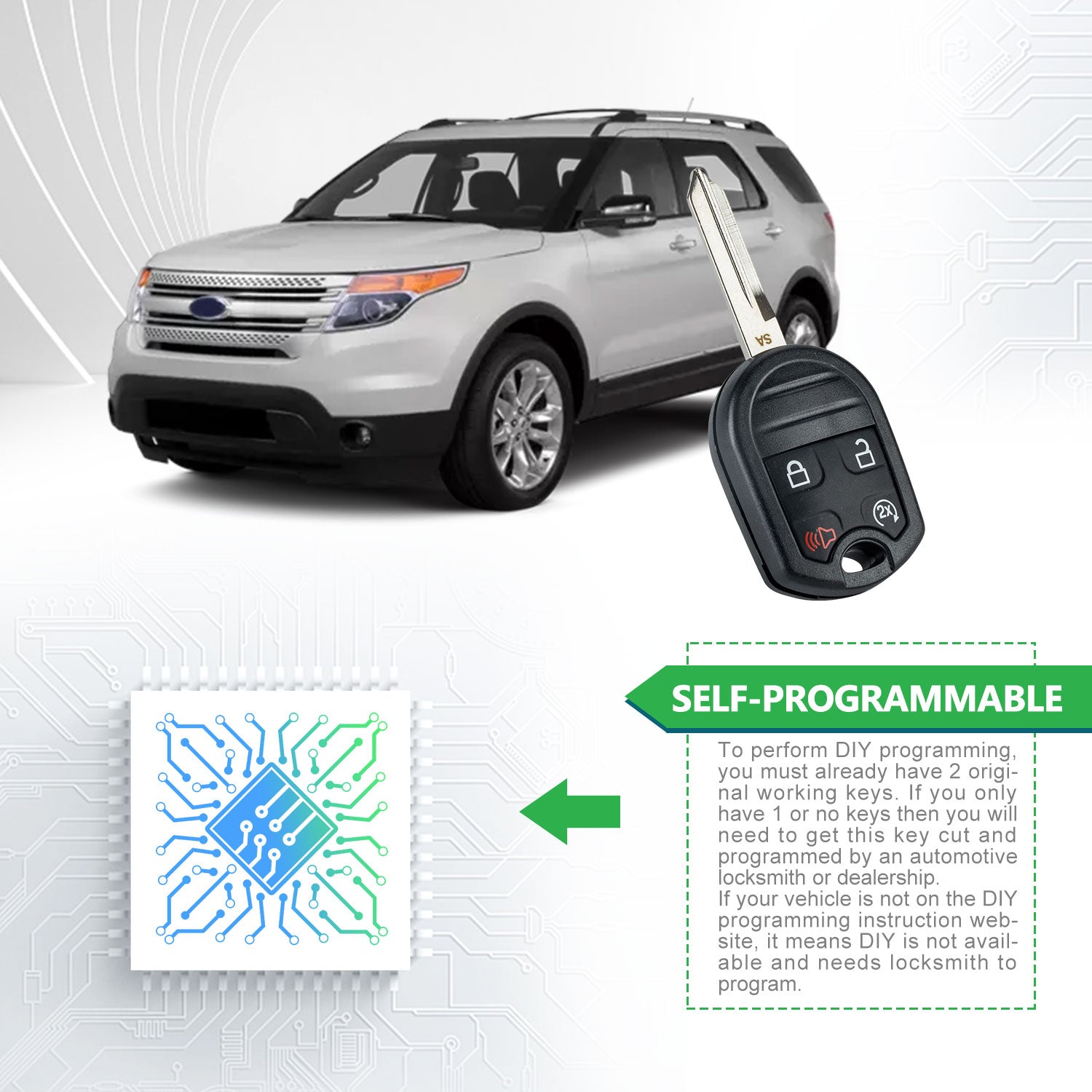 Car Key Fob Keyless Entry Remote Start fits Ford, Lincoln, Mercury, Mazda (CWTWB1U793 4-btn) - Guaranteed to Program