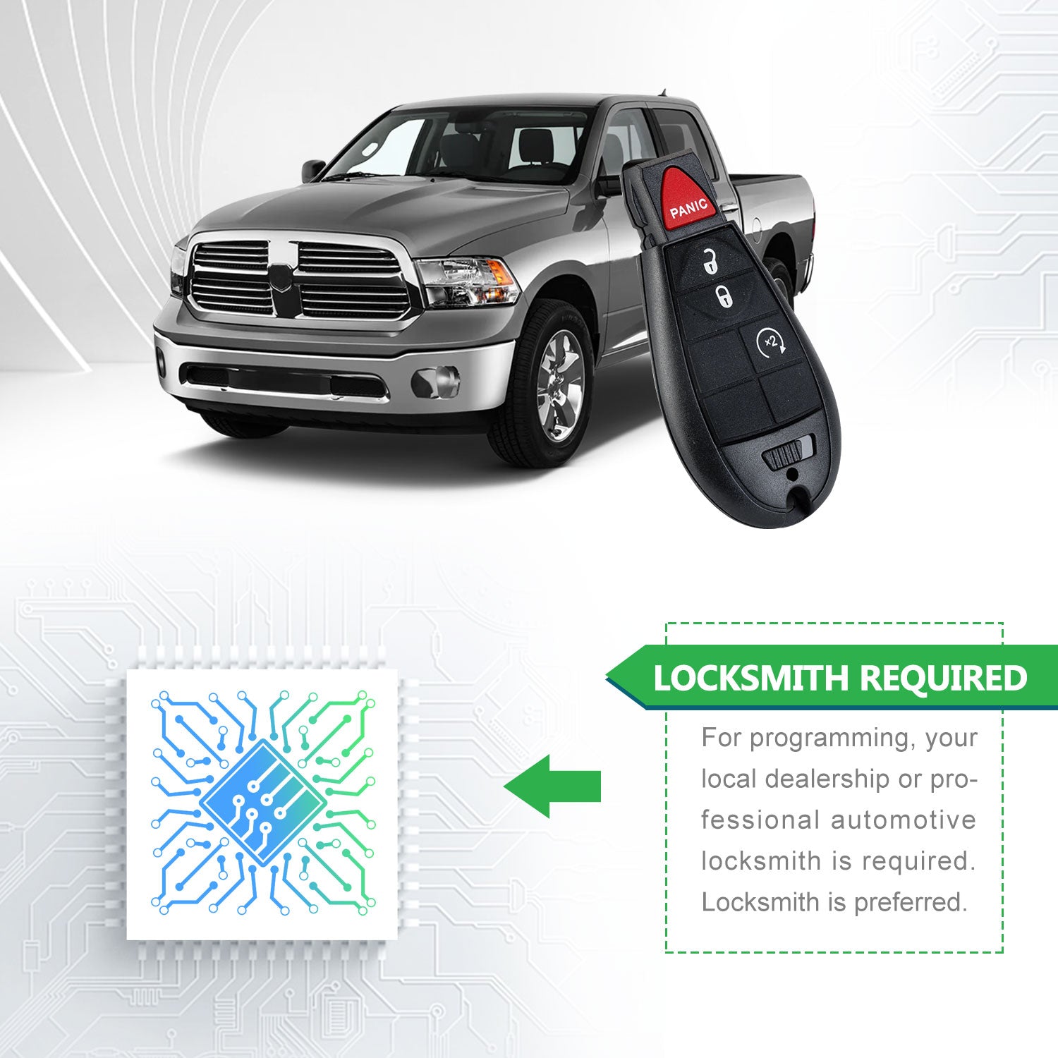 Extra-Partss Car Remote Fob Replacement for Dodge GQ4-53T fits 2013 2014 2015 2016 2017 Ram 1500 2500 3500 4 Button