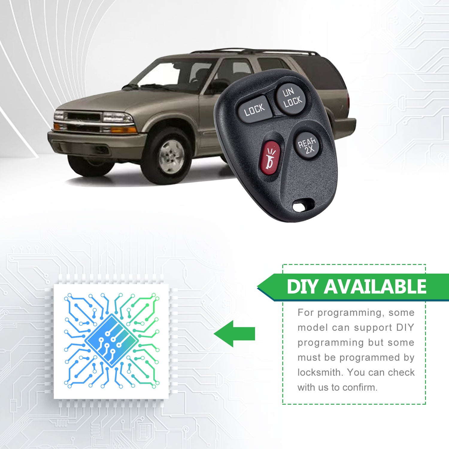 Extra-Partss Car Remote Fob Replacement for Chevy KOBUT1BT 15732805 fits 1998 1999 2000 2001 Blazer 4 Button