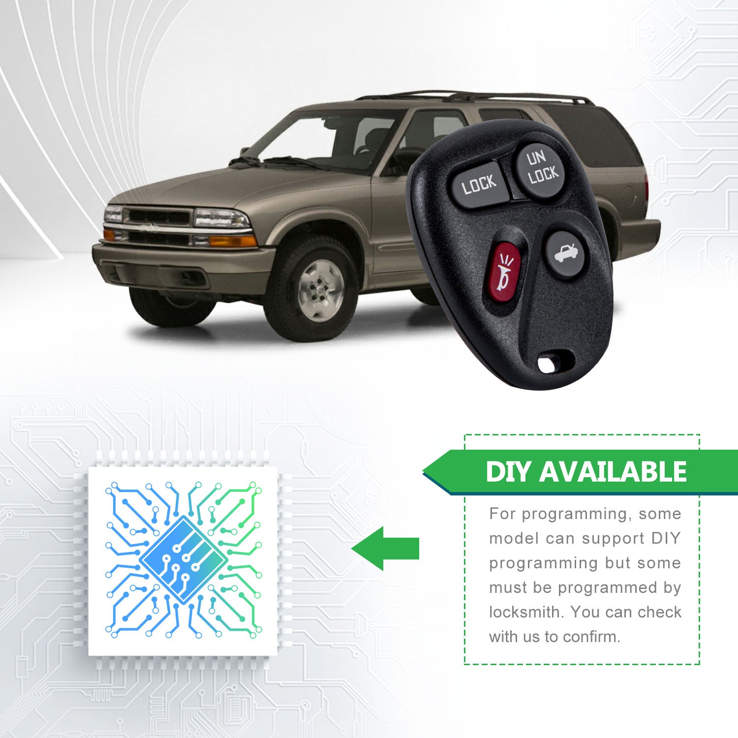 Extra-Partss Car Remote Fob Replacement for KOBUT1BT 15732805 fits 1998 1999 2000 2001 Chevy Blazer 4 Button