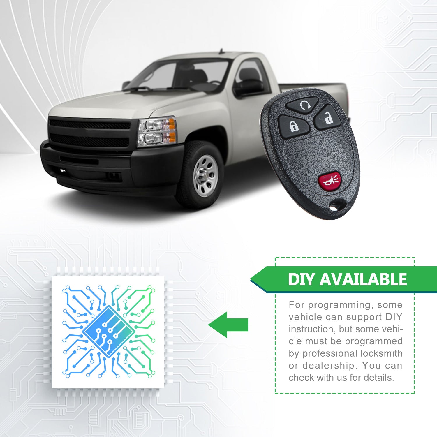 Extra-Partss Car Remote Fob Replacement for OUC60270 15913421 fits 2007 2008 2009 2010 2011 2012 2013 Chevy Silverado 4 Button