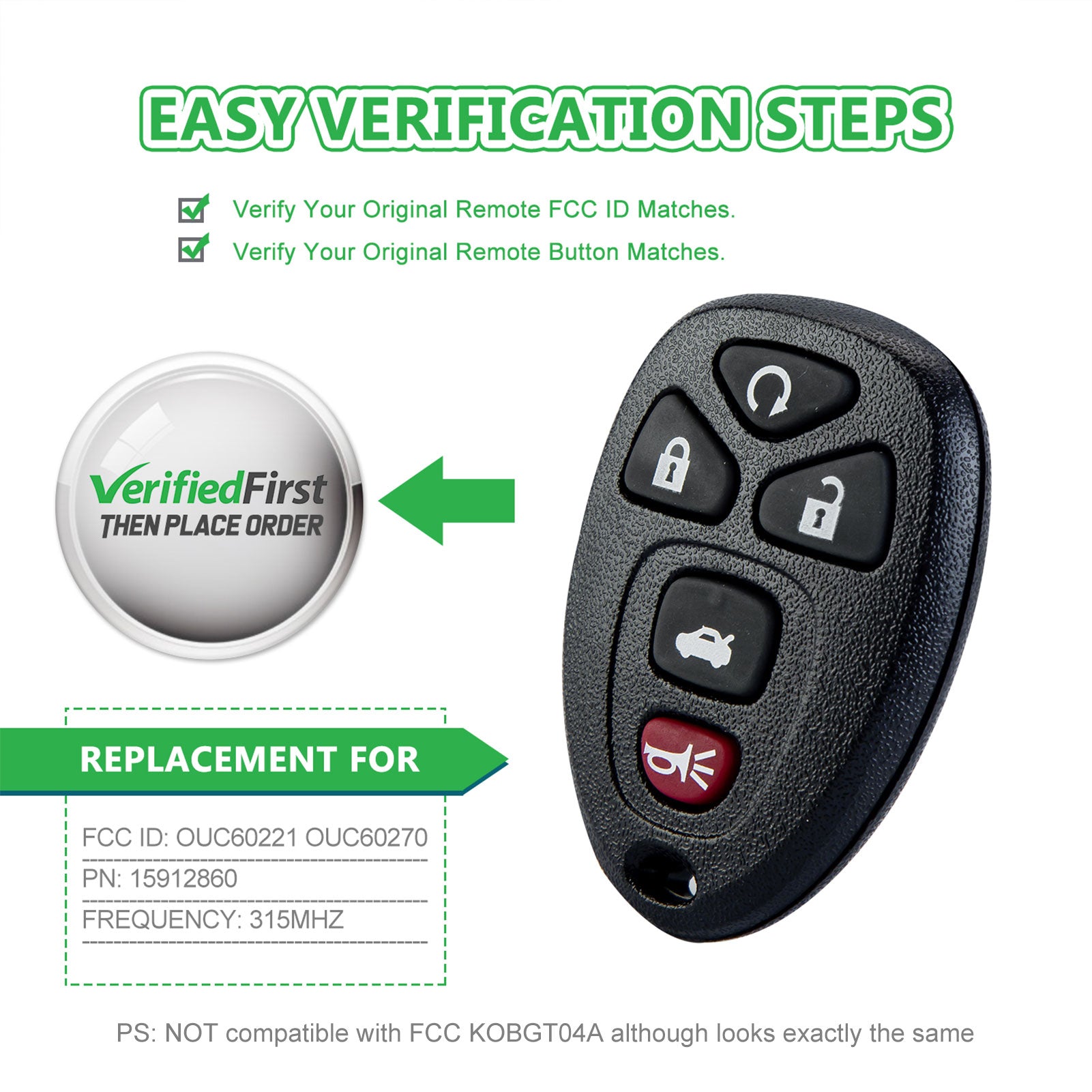 Extra-Partss Keyless Remote Car Key Fob Replacement for 2006-2007 Cadillac DTS/2006-2011 Buick Lucerne/2006-2013 Chevy Impala/2006-2007 Chevy Monte Carlo 5 Button Remote OUC60270 15912860