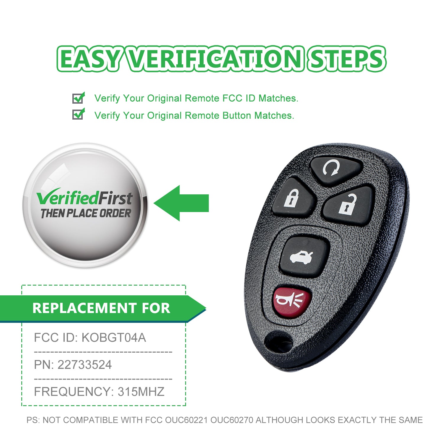 Extra-Partss Keyless Remote Car Key Fob Replacement for Lacrosse Cobalt Malibu G5 G6 Grand Prix Aura Sky 5 Button Remote KOBGT04A 22733524