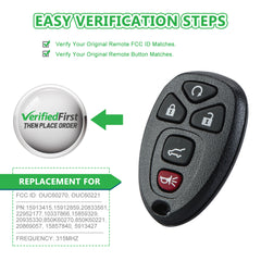 Extra-Partss Car Key Fob Replacement for Selected GM Chevy Keyless Entry 5 Button Remote OUC60270 22936101