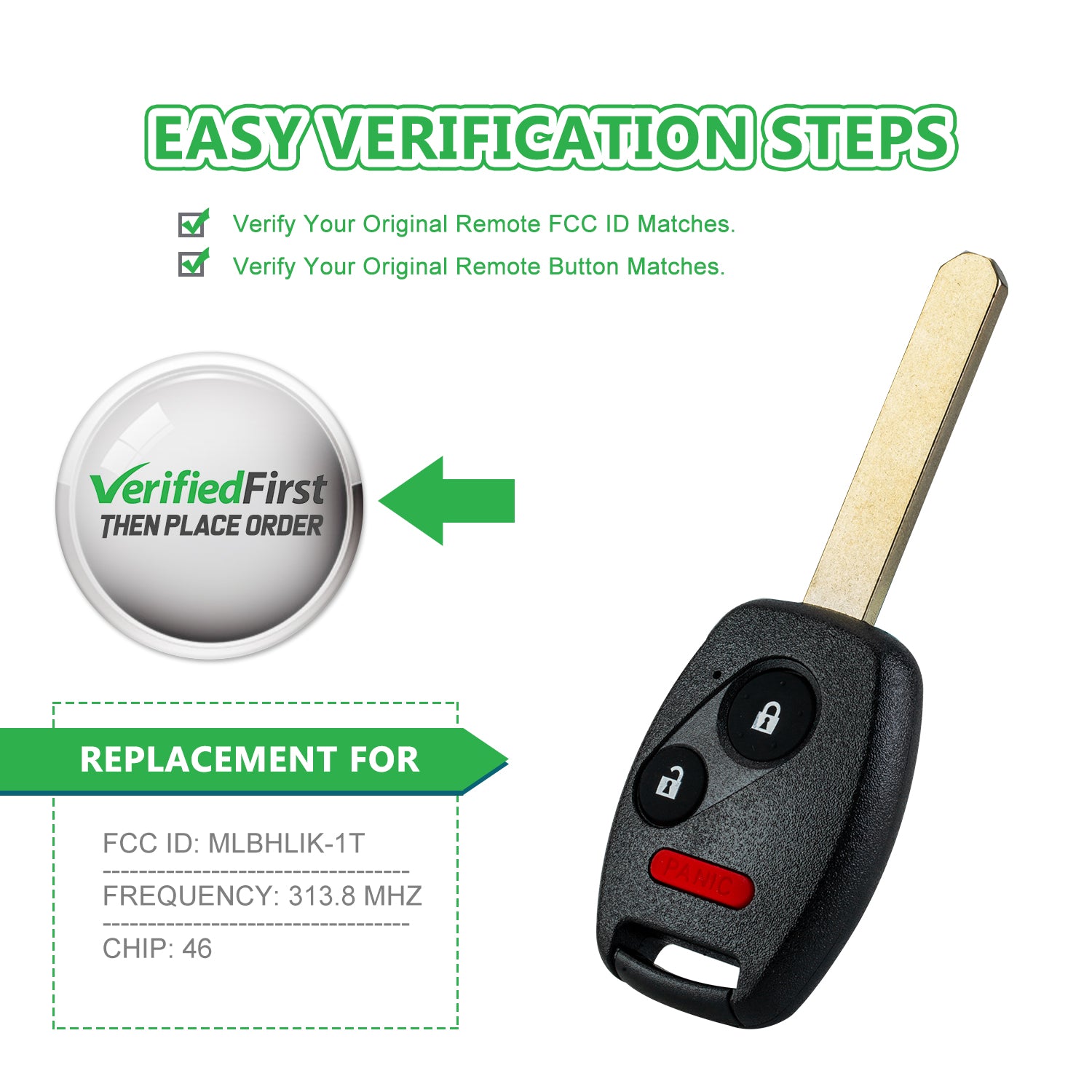 Extra-Partss Keyless Remote Car Key Fob Replacement for 2009 2010 2011 2012 2013 Honda FIT CR-V 3 Button MLBHLIK-1T