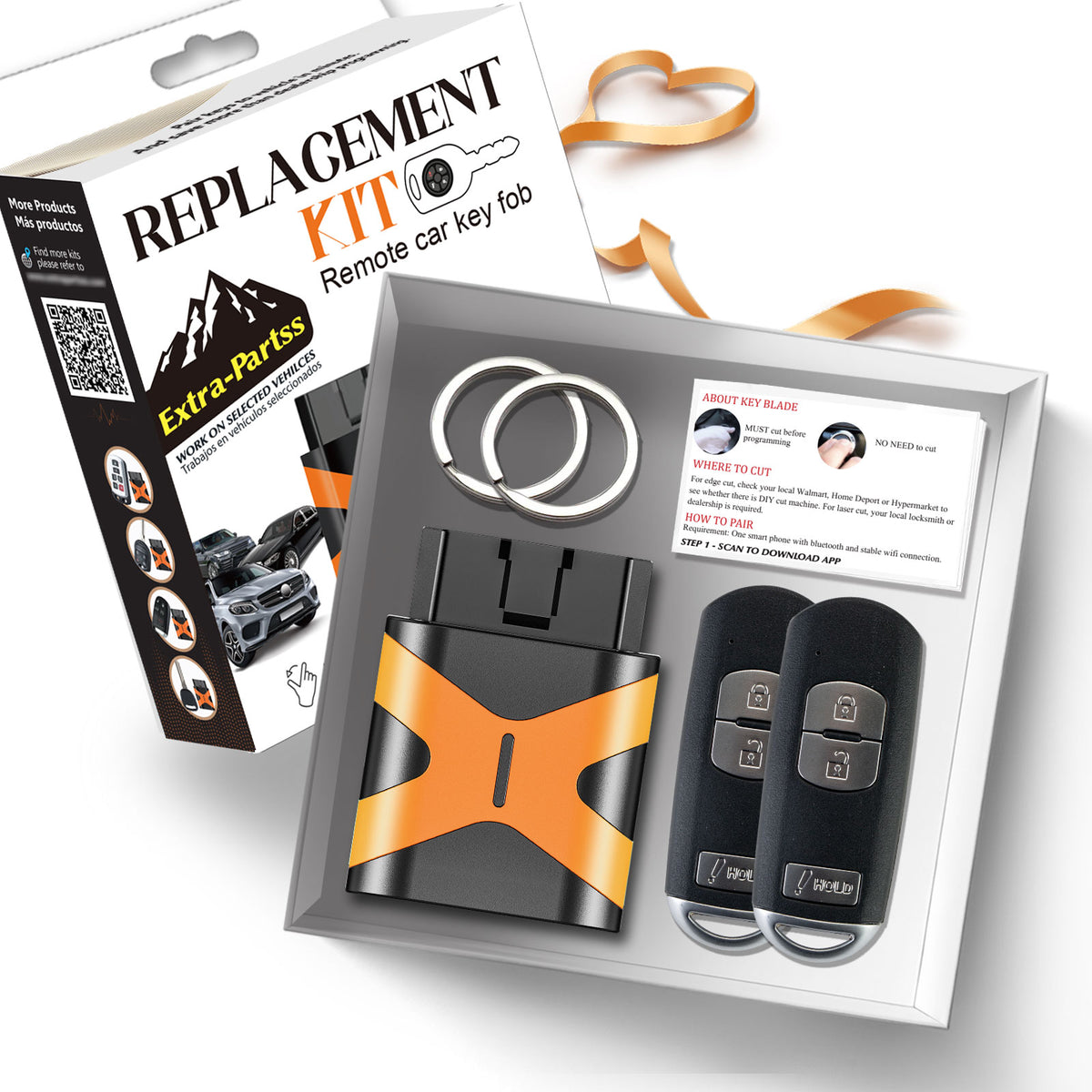 Extra-Partss Self Programmable Remote Car Key Fob Replacement Kit for Mazda WAZSKE13D01 fit CX-5 2013 2014 2015 2016 W/O Hatch