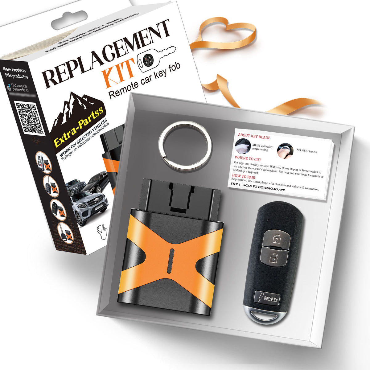 Extra-Partss Self Programmable Remote Car Key Fob Replacement Kit for Mazda WAZSKE13D01 fit CX-5 2013 2014 2015 2016 W/O Hatch