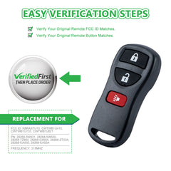 Key Fob Keyless Entry Remote fits Nissan Frontier Armada Murano Pathfinder Quest Sentra Titan Versa Xterra/Infiniti QX4 FX35 FX45 (KBRASTU15)