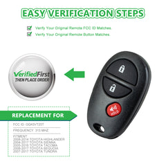 Key Fob Keyless Entry Remote fits Toyota Tacoma Tundra Sienna Sequoia Highlander (GQ43VT20T 3-Btn)