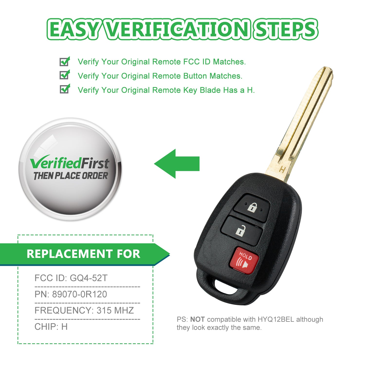 Extra-Partss Remote Car Key Fob Replacement for Toyota GQ4-52T 89070-0R120 fits 2013 2014 2015 2016 2017 2018 RAV4 H Chip