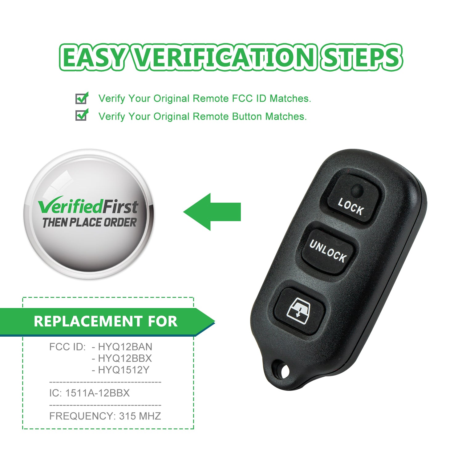 Key Fob Keyless Entry Remote fits 1999-2009 Toyota 4Runner / 2001-2007 Sequoia (HYQ12BBX w/Panic, Set of 2)