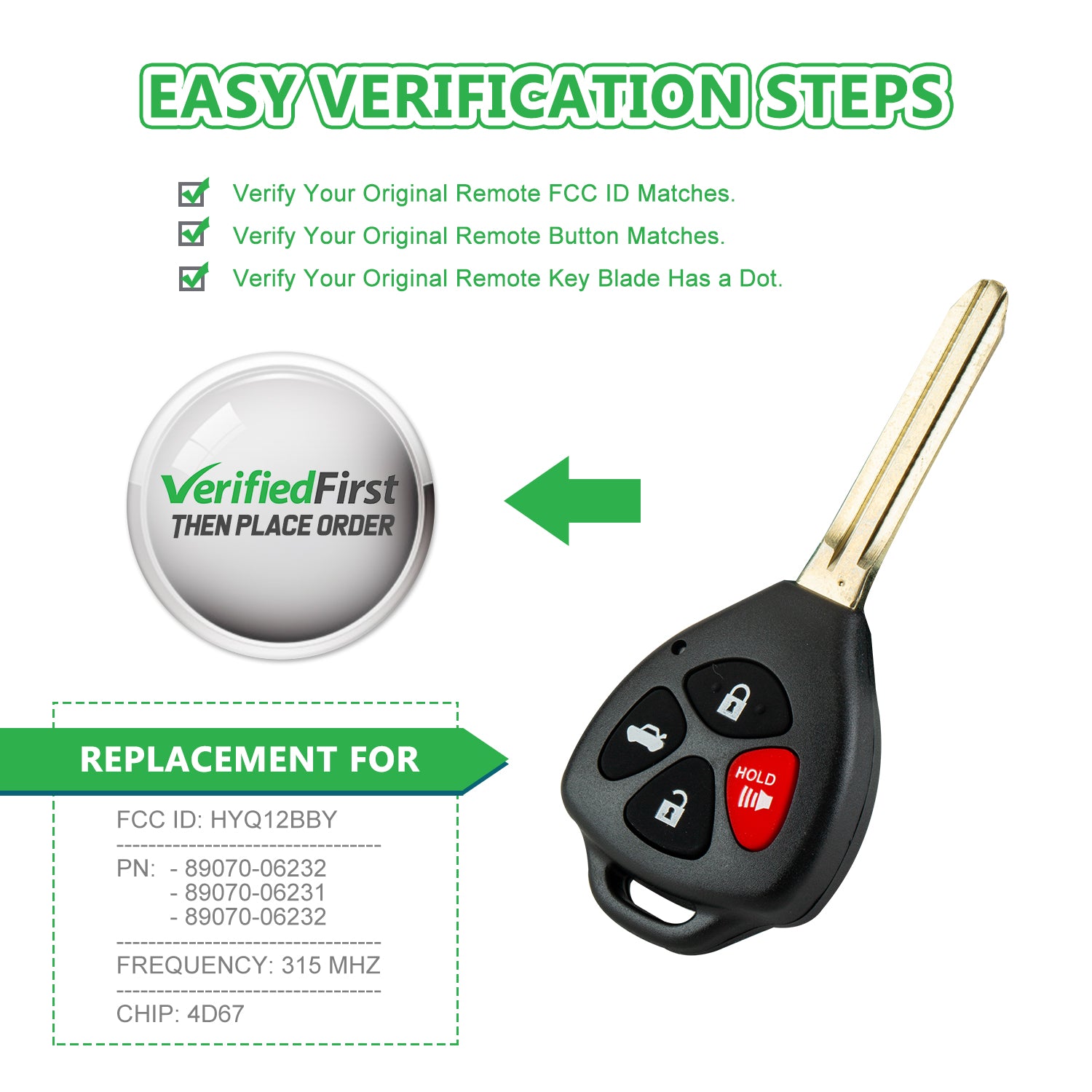Extra-Partss Keyless Remote Car Key Fob Replacement for Toyota 2007-2010 Camry 4 Buttons HYQ12BBY 89070-06232